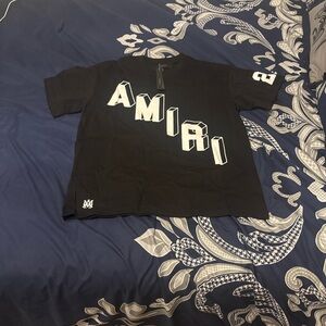 AMIRI Black Short-Sleeve Graphic Tee with White 3D Lettering